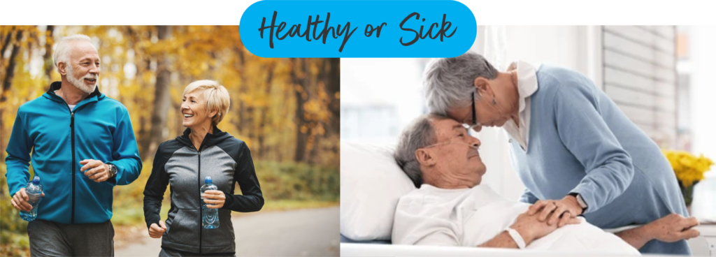 A vibrant couple enjoying a workout together, representing vitality and health, contrasted with a tired couple resting, highlighting the importance of immune support for overall well-being